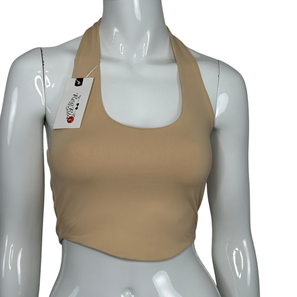 ReoRia Crop Tank Top Beige Women's Small Halter Top NEW